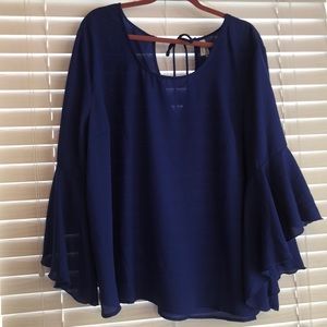 royal blue bell sleeve blouse